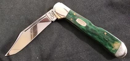 Case XX 6111 1/2L Lockback Pocket Knife, Green Jigged Bone Handle, Clip Point Blade, USA Made