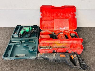 Hitachi D10VH Drill, Hilti TE 22 Rotary Hammer, Warrior 57806 Reciprocating Saw, Serial Numbers All Tools Tested And Work