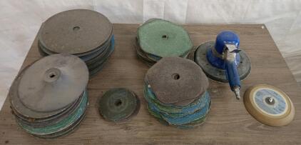 Pneumatic 6" Orbital Sander with Handle, 100+ Mixed Sanding Discs, 2 Extra Backing Pads, Blue