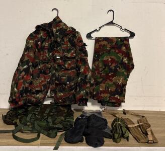 Swiss TAZ 83 Alpenflage Field Jacket, Trousers, British DPM Rucksack, Military Surplus Lot