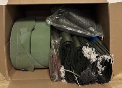 Bulk Olive Green Polypropylene Sandbags w/ Webbing Straps, 14x26", 100+ Bags, Drawstring Closure