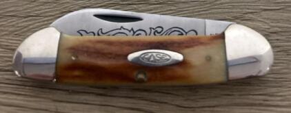Case 52131 SS Two-Blade Stainless Pocket Knife, Deer Stag Handle, Scrollwork Etched Blade, USA
