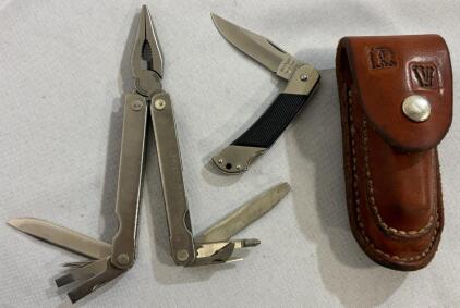 Leatherman PST Multi-Tool & Kershaw Pocket Knife W/ Leather Sheath