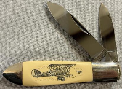 KA-BAR Union UCC/87 Limited Edition Trapper Knife, WWI Airplane Art, 2 Blades
