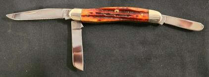 Case 6318 SS Stockman Pocket Knife, 3 Blade, Jigged Amber Bone, USA, 1976, CASE XX 4 Dot