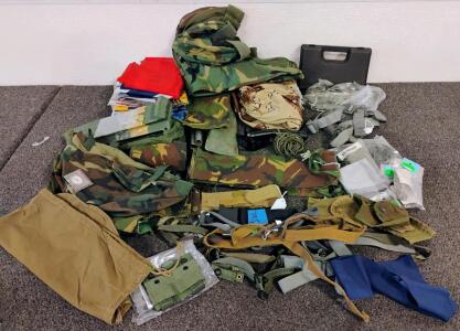Military Surplus Gear Lot, 25+ Items &ndash; Woodland/Desert Camo, Harnesses, Pouches, Accessories