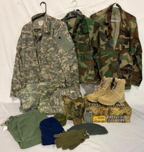 Military Clothing & Accessories &mdash; Size Medium Clothing, Tops & Bottoms, Pouches, Boots & More