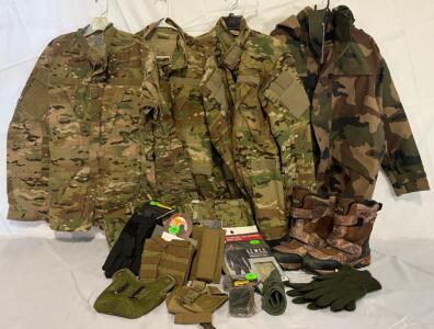 Military Clothing & Accessories &mdash; Size Medium Clothing, Tops & Bottoms, Boots, Pouches, Thermals & More