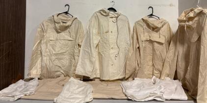 4 Snow Camouflage Parkas & 6 Overpants Set, Size Large, U.S. M-1950 Style, White/Off-White, Cotton, Hooded