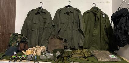 U.S. Military Surplus, Size XL, OG-107 Jackets, Web Gear, M17A1 Mask Bag, Multicam Cover, Accessories Lot