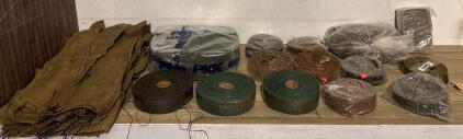 Military Camouflage Netting Panels & Repair Tape Rolls, Olive Drab/Brown, 12+ Pieces, Surplus Lot