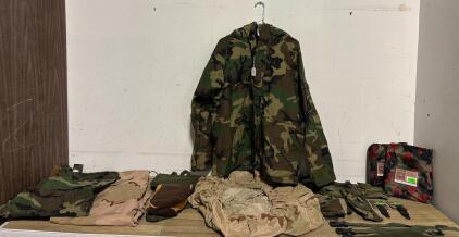 U.S. Military Surplus Field Gear Set &ndash; ECWCS Woodland Jacket, Camo Ponchos, Desert Pants, Pouches