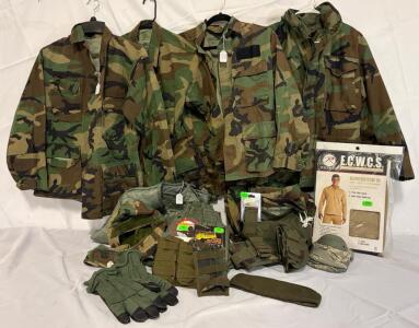 Military Clothing & Accessories &mdash; Size Small Clothing, Tops & Bottoms, Pouches, Drop Leg Holster, Thermals & More