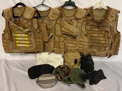 (5) Tactical Vests (Coyote Tan), W/ Canteen & Accessories