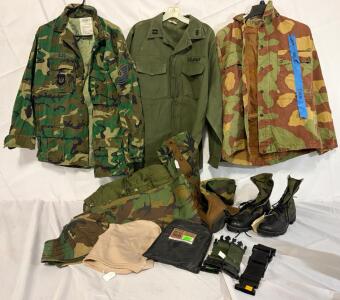 Military Clothing & Accessories &mdash; Size Large Tops, Pants & Heavy Pants, Size 8 Boots, Poncho & More