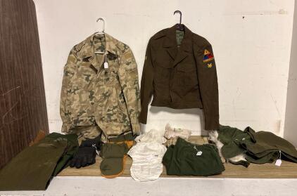 Size Large- US Army WWII Ike Jacket, Duck Hunter Camo Jacket, Cold Weather Gear, 11-Piece Surplus Lot