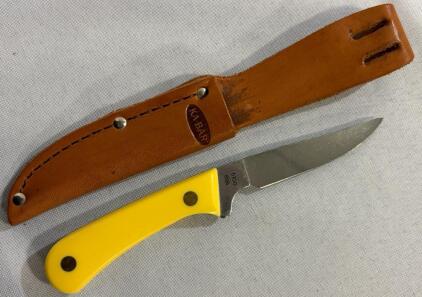 Moore Maker 6100 Fixed-Blade Knife, Yellow Handle W/ Leather Sheath | 3&rdquo; Blade Length