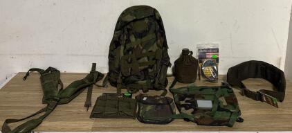 Woodland Camouflage Tactical Backpack Set with Pouches, Belt, Harness & Canteen - MOLLE System