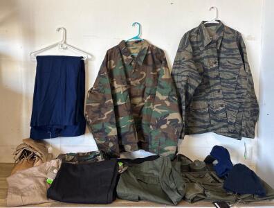 Military Surplus Lot Size 3X: Camo BDU Jackets, Cargo Pants, Tactical Vest, Boots, Beanies, Canteens