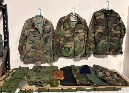 U.S. Military Lot Size Medium: BDU Camo Jackets, Pants, ALICE Pack, Web Gear Lot &ndash; 1980s-90s Surplus [3 Jackets, 4 Pants]