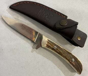 Hen & Rooster Fixed-Blade Knife, Stag Handle W/ Leather Sheath | 3-1/4&rdquo; Blade Length