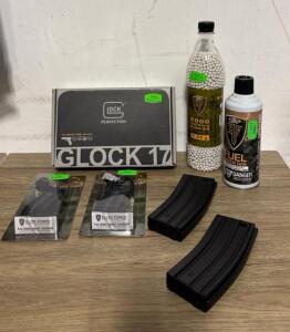 Glock 17 Elite Force CO2 6mm Airsoft Pistol Bundle, Magazines, Chargers, BBs, Green Gas
