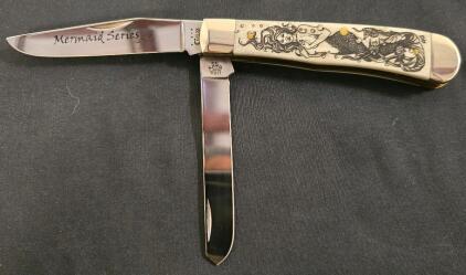 Case XX 6254 Trapper Mermaid Series USA Pocket Knife, 2 Blades, Engraved Handle