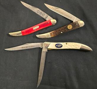 (3) Camillus Texas Toothpick Pocket Knives