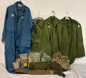 Military Clothing & Accessories &mdash; Size XL Tops & Coveralls, Poncho, Tactical Belt, Canteen W/ Accessories & More
