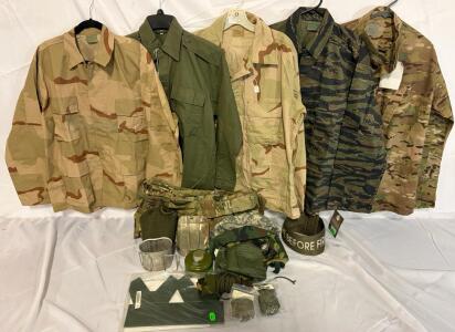 Military Clothing & Accessories &mdash; Size Large Tops, Pants, Canteen, Mask Filter & More