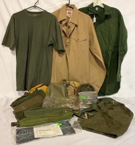 Military Clothing & Accessories &mdash; Size XL Tops, Hats & Gloves, Canteen Set, Straps & More