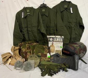 Military Clothing & Accessories &mdash; Size Large & XL Clothing, Tops & Bottoms, Pouches, Boots, Sleeping Bag & More
