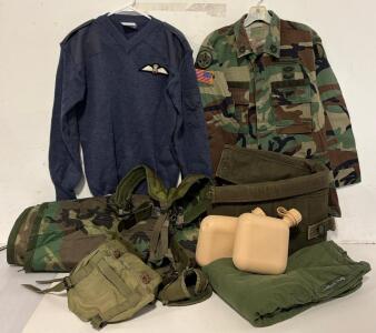 Military Clothing & Accessories Including Paratroopers Jump Case, Shirts, Warm Pants, Poncho & More