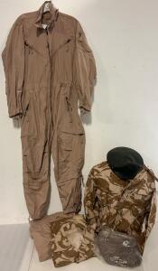 Military Clothing Including (2) Tops, (2) Coveralls, Thermal Top & Hat