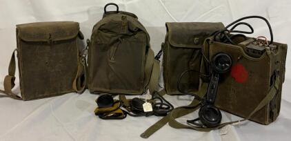 U.S. Army Field Telephone Set, Canvas Cases W/ Accessories