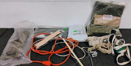 Field Medical Litter Stretcher Kit, HAPCO Canvas Bag, Pulleys, Straps, Ropes, Unused Extra Ropes And Straps