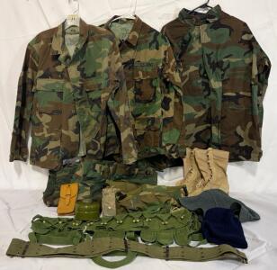 Military Clothing & Accessories &mdash; Size Medium Clothing, Tops & Bottoms, Pouches, Boots & More