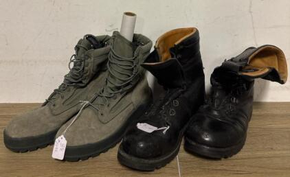 Military Combat Boots Lot &ndash; Hot Weather Olive Size 8.5 & Black Leather Cold Weather, Vibram Outsole, 10"/9" Size 8