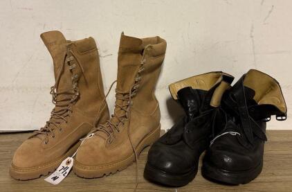 2 Pairs Military Combat Boots Size 7.5 M, Tan Suede Vibram Sole & Black Leather Jump Boots