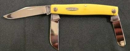 Case 3375SS Stockman Yellow Handle Pocket Knife, 3 Blades, Stainless Steel, USA Made, 4" Closed