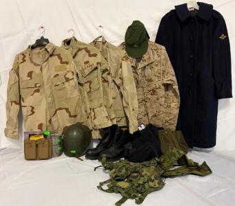 Military Clothing & Accessories &mdash; Size Medium & Large Clothing, Tops & Bottoms, Jackets, Boots, Vest & More
