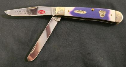 Case Christmas 2010 Trapper Knife, Model 4254 SS, 2 Blades, Purple Holiday Handle, USA Made