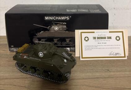 Minichamps 1:35 Diecast Sherman M4A3 Tank, Danbury Mint, Box & Certificate, WWII Replica