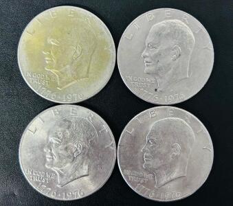 1976 Eisenhower Bicentennial Dollar Coins, 1776-1976, Circulated, Copper-Nickel Clad, Set of Four