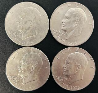 Eisenhower Bicentennial Dollar Set 1776-1976, Four Circulated Coins, Copper-Nickel Clad, Ike