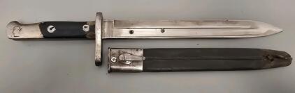 Mauser 98k Bayonet Seitengewehr 84/98, German WWII, SN 3708, Scabbard Included, 15.75" OAL