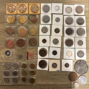 World Coin & Token Collection &ndash; US Morgan Dollar, Philippines, UK, Bahamas, Medals, 40+ pcs