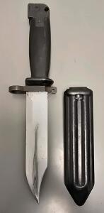 AKM Type II Bayonet Knife, 11.8" Length, Steel Blade, Black Handle, w/ Metal Scabbard