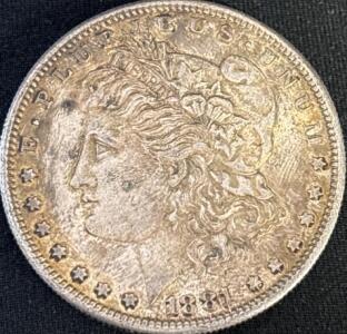 1881 Morgan Silver Dollar, Philadelphia Mint, 90% Silver, Circulated U.S. Coin
