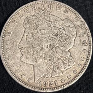 1921 Morgan Silver Dollar, Philadelphia Mint, 90% Silver, Circulated U.S. Coin
